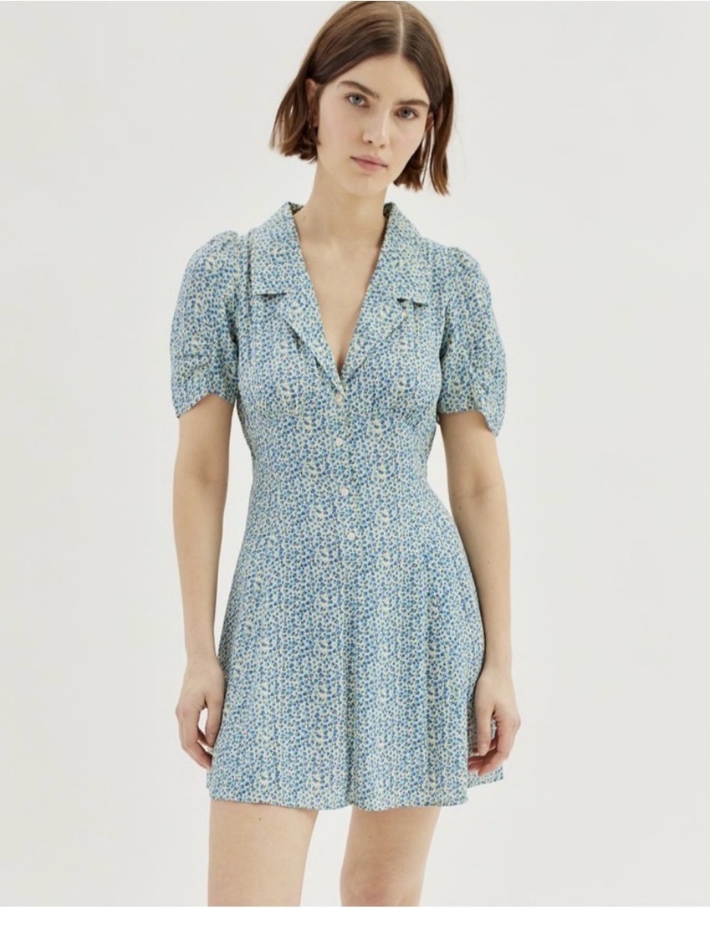 Urban Outfitters Light Blue Floral Button-Front Mini Dress